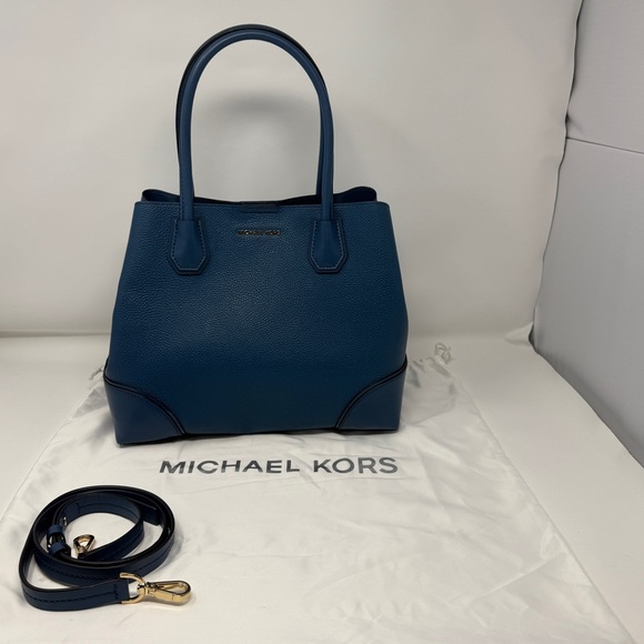 Michael Kors Women Mercer Gallery Leather Tote Blue Workwear EUC Minimalist Chic - Picture 4 of 15